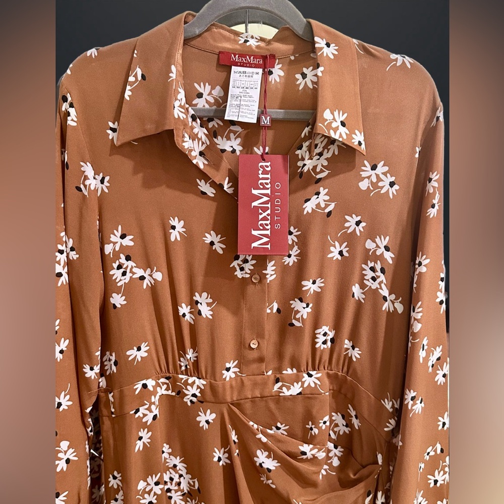 Silk Max Mara Brown Shirt Dress New Never Worn With Tags size 8-10 US - Picture 3 of 6